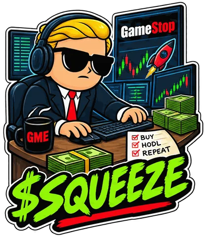 Badge battlestation — the $SQUEEZE mascot